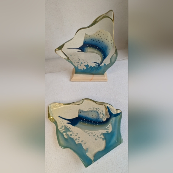 Acrylic Art Sculptures Marlin Fish Set of 2 Ocean Marine Life Home Decor N-2 - Picture 7 of 14